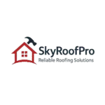 Alpharoof Pro Roofing Logo - Red House with Roof and Hammer Icon