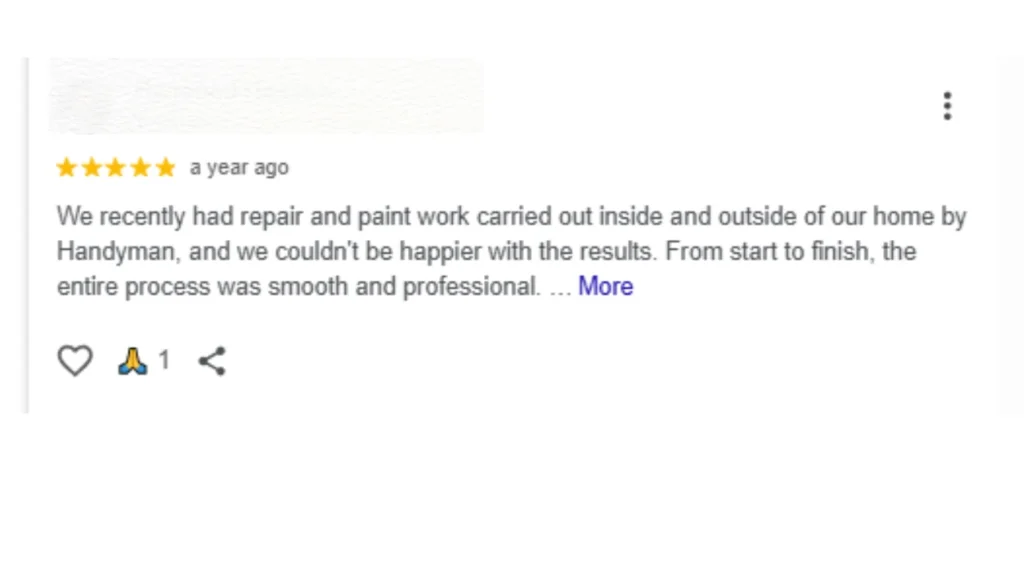 5-star Google review for handyman business showing positive customer feedback.